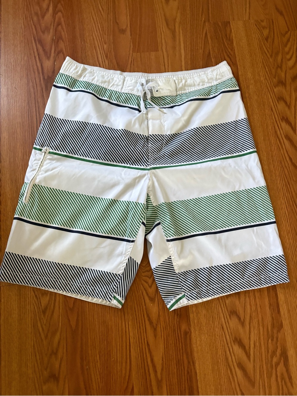 Arizona Jean Company White, Green & Black Striped Swim Shorts